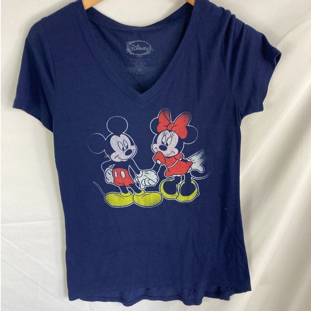 Disney Mickey and Minnie Holding Hands Graphic Tshirt Blue Size Medium